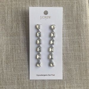 J Crew Factory Crystal Drop Earrings Clear Silver Dangle Statement New JCrew